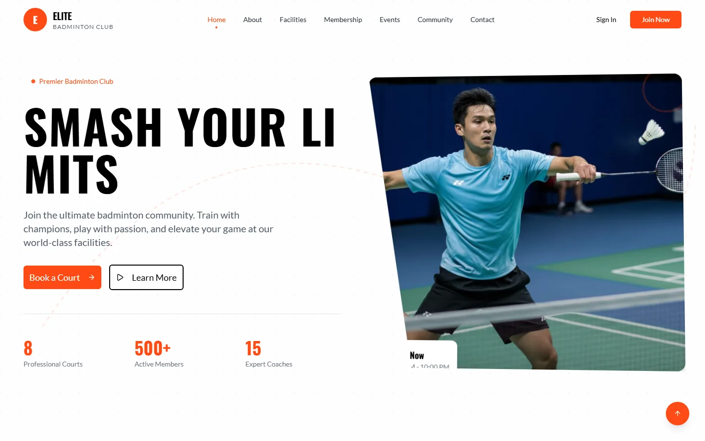 Badminton Club Website interface