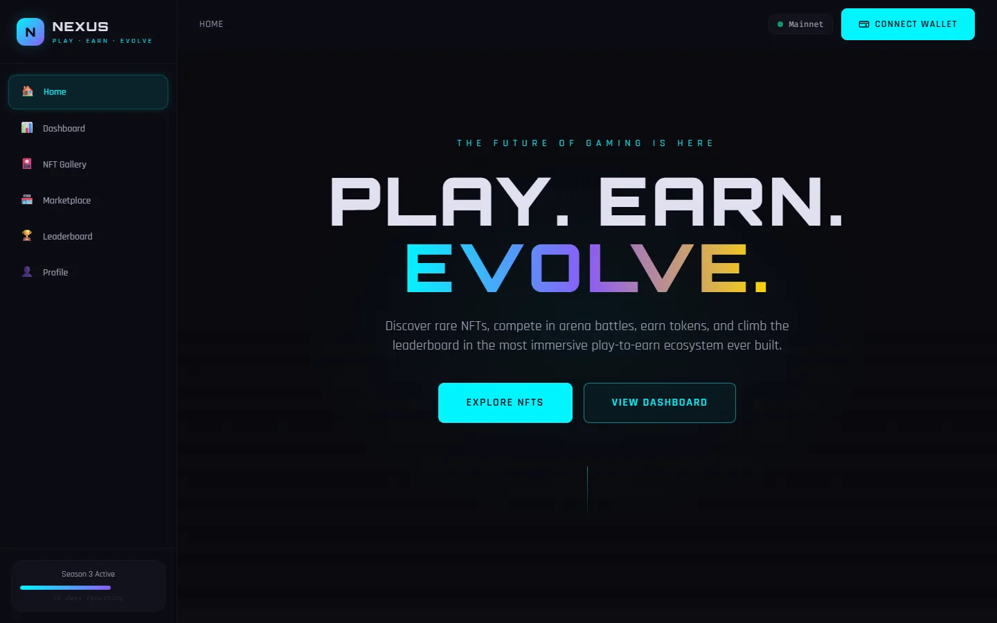 Nexus Play To Earn interface