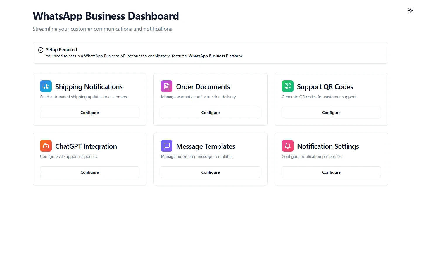 WhatsApp Business Dashboard interface